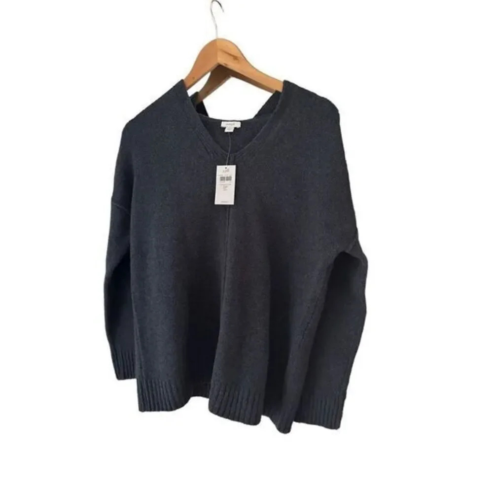 Pure Jill Blue Wool Hooded Pullover Sweater Petite Small